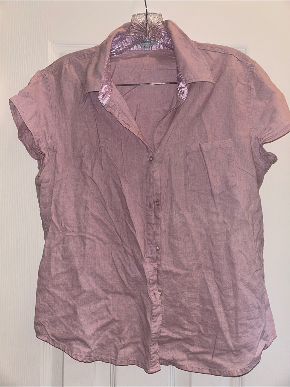 Baleno Linen Cotton Short-Sleeve Button-Down Shirt in Mauve Pink XL